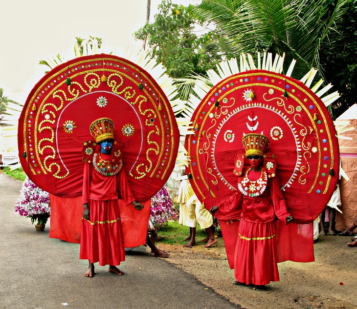 Sights and must-see destinations in the tourist state in India, Kerala, also known as God’s Own Country, Theyyam, a popular ritual art form