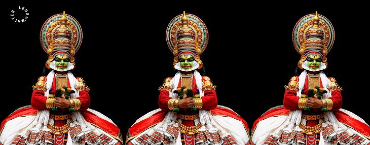 Sights and must-see destinations in the tourist state in India, Kerala, also known as God’s Own Country, Kathakali artists performing a story