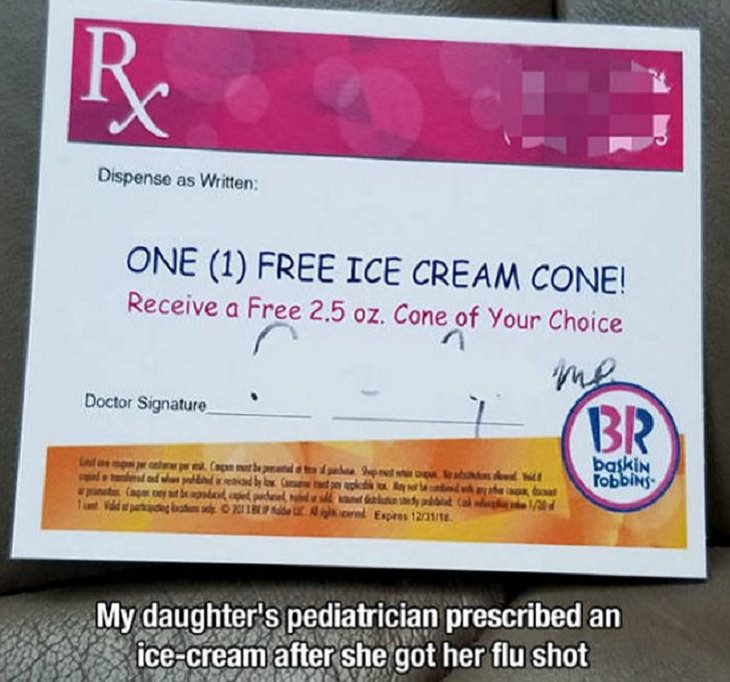 Wholesome and heartwarming pictures and stories, doctor gives child prescription for ice cream