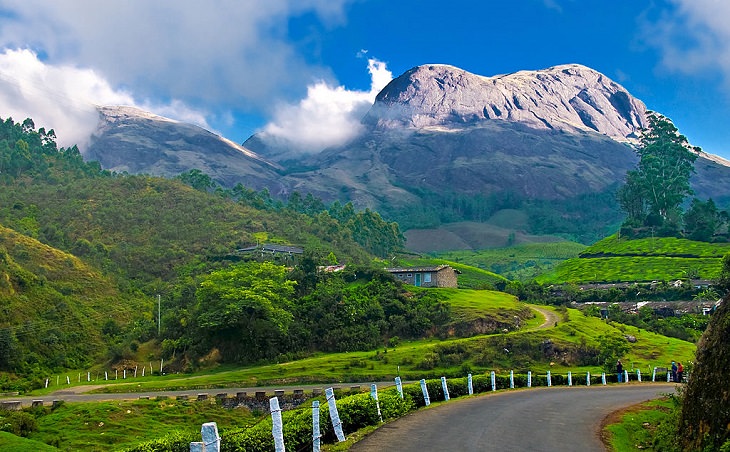 Sights and must-see destinations in the tourist state in India, Kerala, also known as God’s Own Country, The Road to Munnar, one of the most popular hill stations in Kerala