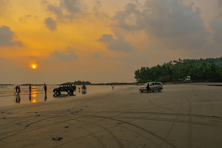 Sights and must-see destinations in the tourist state in India, Kerala, also known as God’s Own Country, Muzhappilangad Drive-in Beach