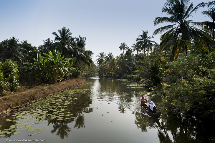 Sights and must-see destinations in the tourist state in India, Kerala, also known as God’s Own Country, The Backwaters of the city of Alleppey