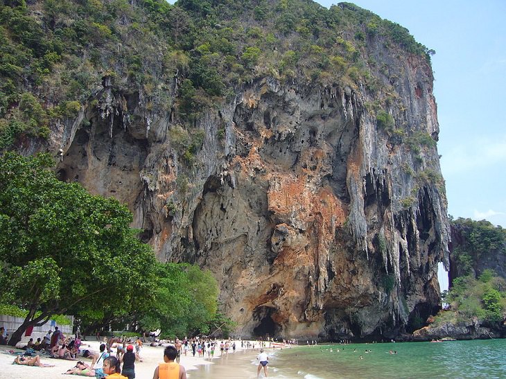 The sights, destinations and fun activities of cultural hub and land of beaches, Krabi in Thailand, Phra Nang Cave on Railay beach