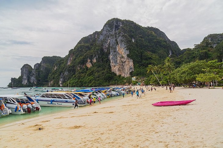 The sights, destinations and fun activities of cultural hub and land of beaches, Krabi in Thailand, Ton Sai Beach on Ko Phi Phi Don