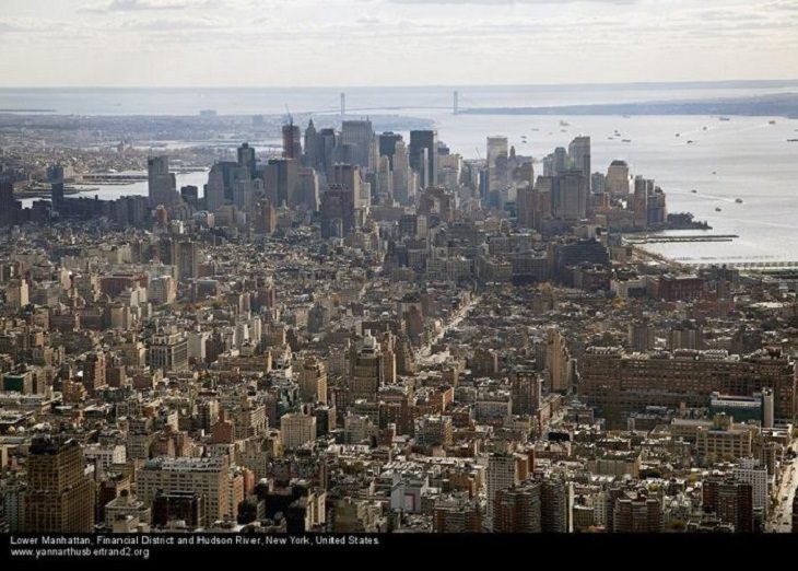 Aerial photos of New York City in “New York City From the Air” series by Yann Arthus-Bertrand, Lower Manhattan, the Financial District and the Hudson River