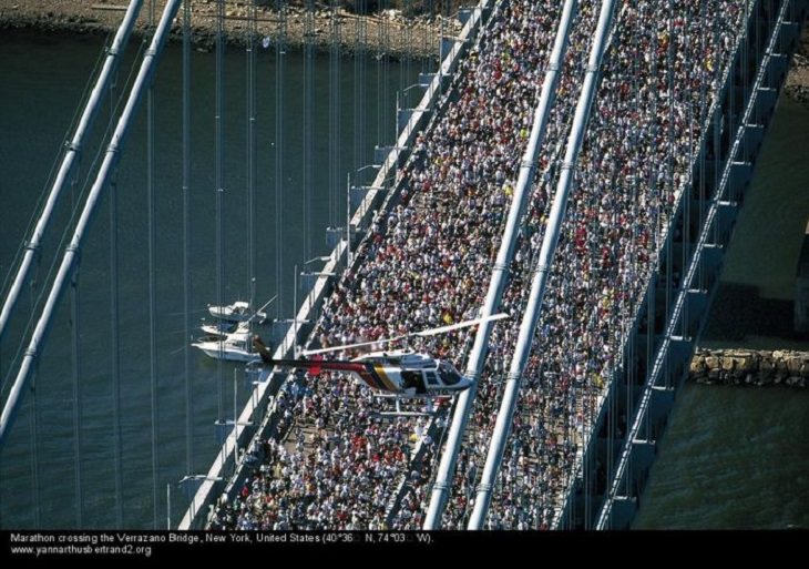Aerial photos of New York City in “New York City From the Air” series by Yann Arthus-Bertrand, A Marathon Crossing the Verrazano Bridge