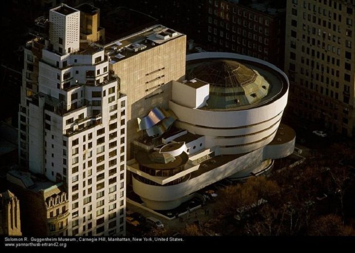 Aerial photos of New York City in “New York City From the Air” series by Yann Arthus-Bertrand, Solomon R. Guggenheim Museum, Carnegie Hill, Manhattan