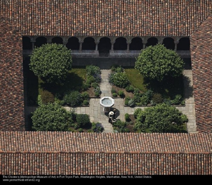 Aerial photos of New York City in “New York City From the Air” series by Yann Arthus-Bertrand, The Cloisters (Metropolitan Museum of Art) in Fort Tryon Park, Washington Heights, Manhattan