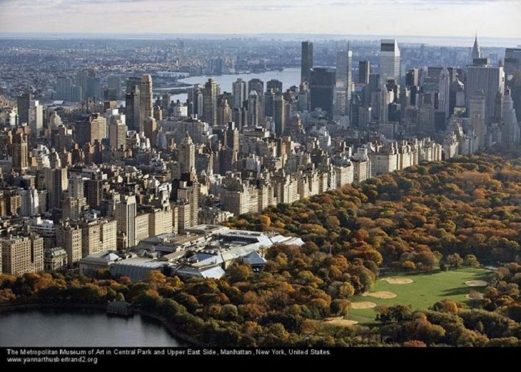 Aerial photos of New York City in “New York City From the Air” series by Yann Arthus-Bertrand, The Metropolitan Museum of Art in Central Park and Upper East Side, Manhattan