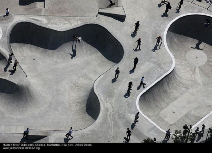 Aerial photos of New York City in “New York City From the Air” series by Yann Arthus-Bertrand, Hudson River SkatePark, Chelsea, Manhattan