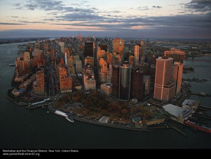 Aerial photos of New York City in “New York City From the Air” series by Yann Arthus-Bertrand, Manhattan and the Financial District