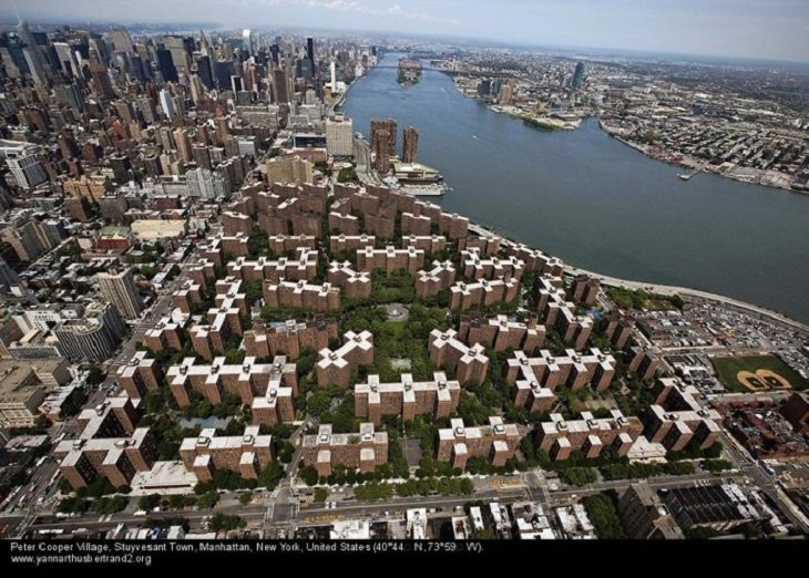 Aerial photos of New York City in “New York City From the Air” series by Yann Arthus-Bertrand, Peter Cooper Village, Stuyvesant Town, Manhattan