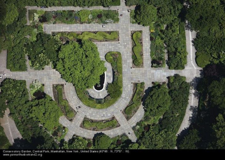 Aerial photos of New York City in “New York City From the Air” series by Yann Arthus-Bertrand, Conservatory Garden, Central Park, Manhattan