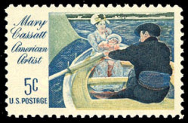 Notable Works of Art by famous painters and artists found on U.S Postal Stamps, The Boating Party, by Mary Cassatt