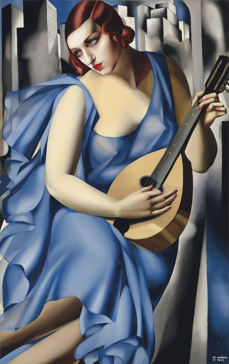  Artist profile of Tamara de Lempicka,  blue woman with a guitar 1929