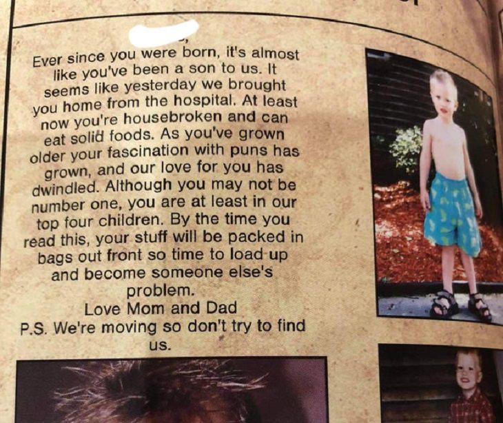 Clever and funny dads that win at parenting, Senior baby ad in yearbook with funny note from parents