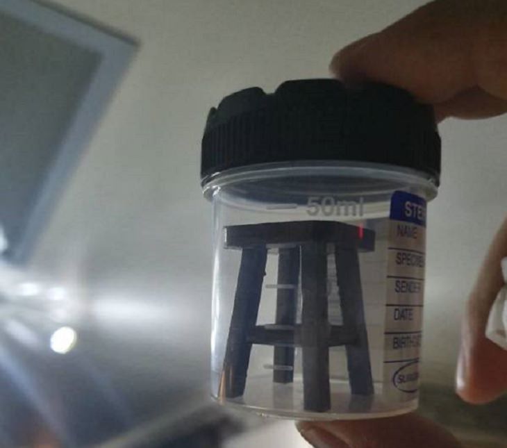 Clever and funny dads that win at parenting, Stool sample container with a miniature model of a stool (furniture) inside