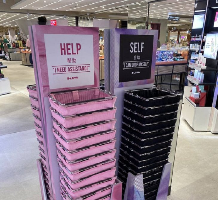 Innovative and unique creative designs and concepts from around the world, A department store in Bangkok that has color-coded baskets for customers that need assistance and customers that don’t