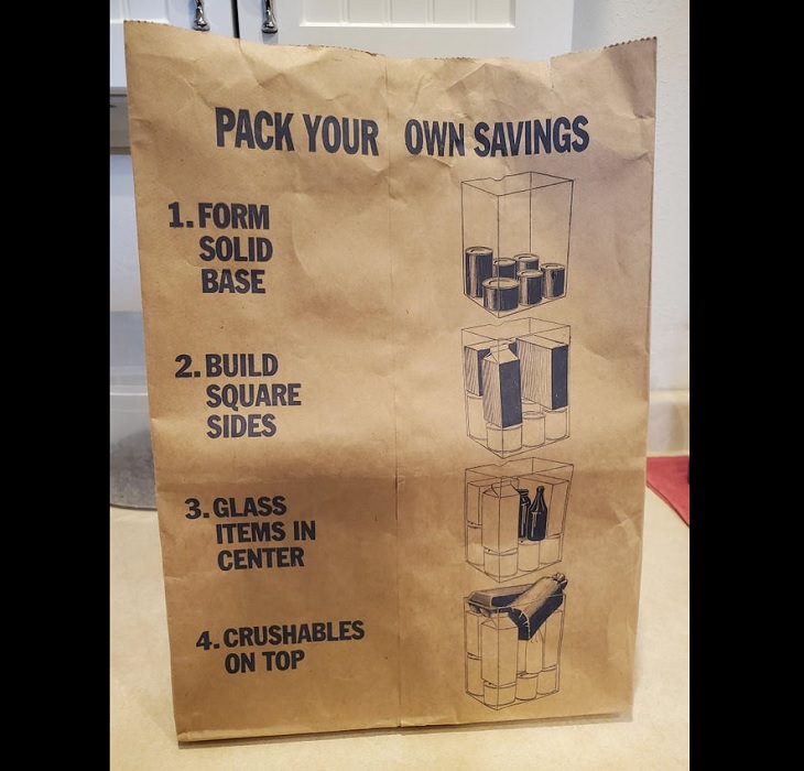 Innovative and unique creative designs and concepts from around the world, A paper shopping bag that comes with instructions of the ideal way to pack your groceries