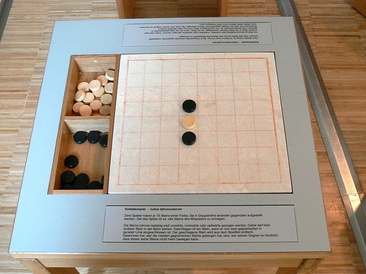 Oldest games played by ancient civilizations from around the world, Board for Latruncili, Ludus Latrunculorum, with few pieces on it