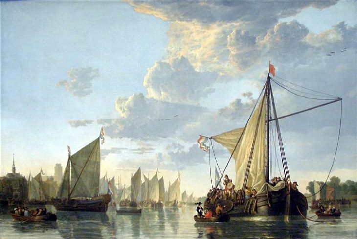 Marine art and paintings inspired by the sea, ships and sailing by famous artists, The Maas at Dordrecht