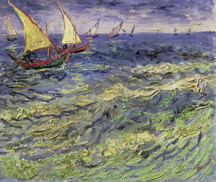 Marine art and paintings inspired by the sea, ships and sailing by famous artists, Seascape at Saintes-Maries (Fishing Boats at Sea)