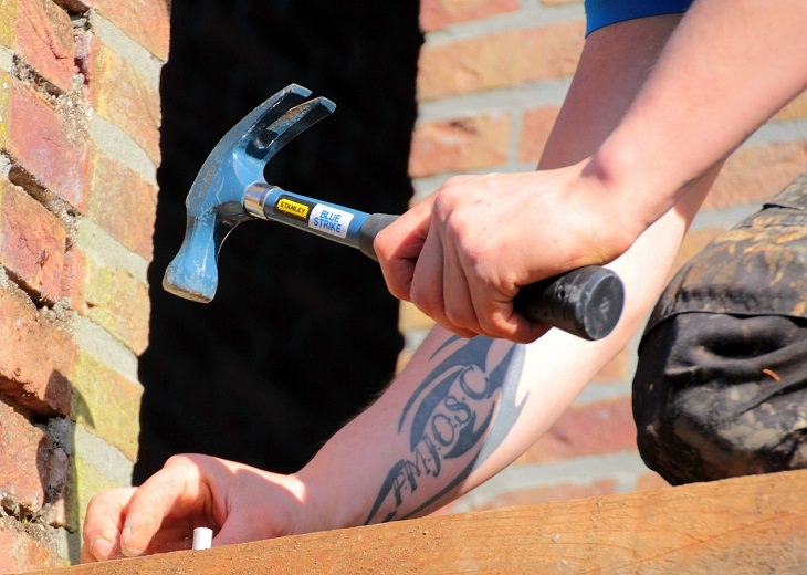 Names of everyday items you didn’t know, Man about to hammer a nail, peen