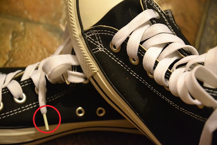 Names of everyday items you didn’t know, Close-up of shoes and shoelaces, aglets