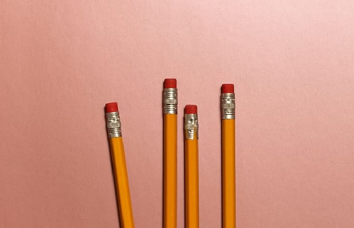 Names of everyday items you didn’t know, Partial view of pencils with eraser ends stick up, ferrule