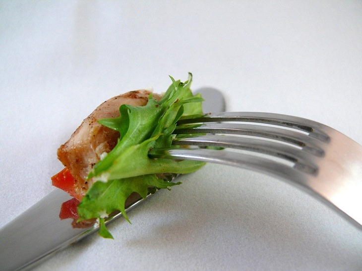 Names of everyday items you didn’t know, Fork prongs piercing a piece of lettuce, tines