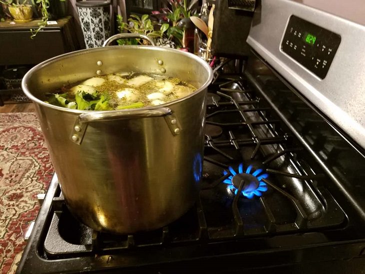 Hilarious cooking and baking fails, Pot with water and veggies on a stove next to a flame