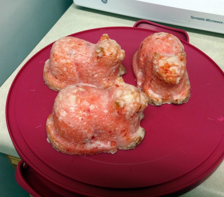 Hilarious cooking and baking fails, Cat shaped strawberry cakes look like burnt flesh
