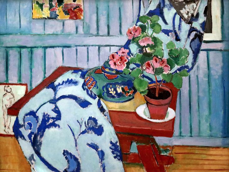 Beautiful and famous paintings by 19th and 20th century artist Henri Matisse, Still Life with Geraniums, 1910