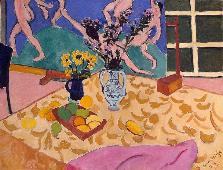 Beautiful and famous paintings by 19th and 20th century artist Henri Matisse, Still Life With Dance, 1909