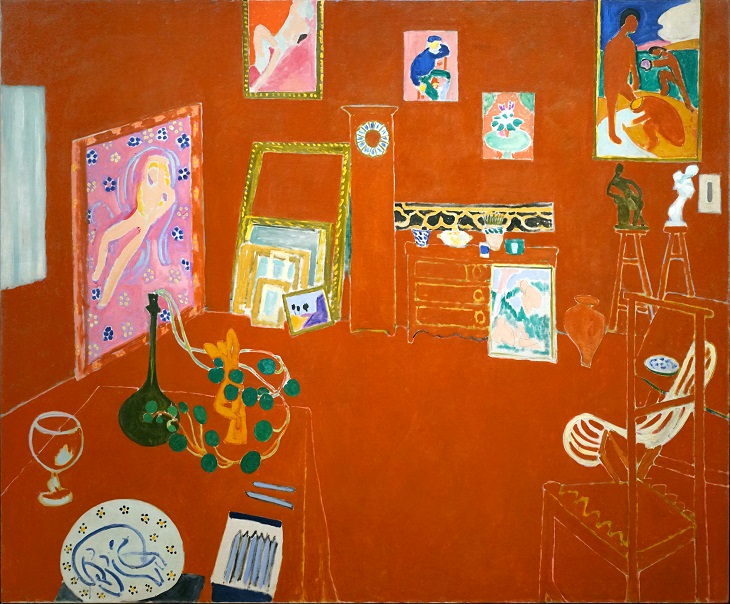 Beautiful and famous paintings by 19th and 20th century artist Henri Matisse, The Red Studio, 1911