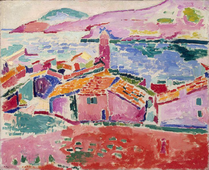 Beautiful and famous paintings by 19th and 20th century artist Henri Matisse, Les toits de Collioure    (View of Collioure), 1905