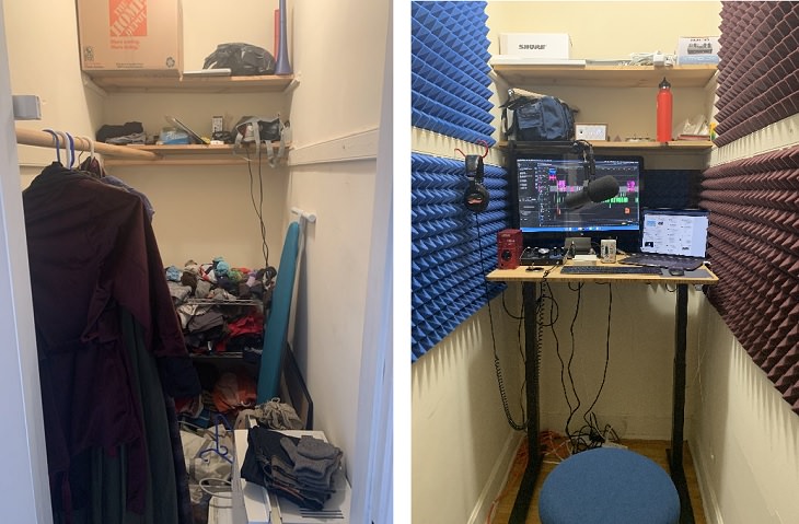 Funny improvised and makeshift work from home (wfh) workspaces and workstations, Before and after: creating the perfect closet office