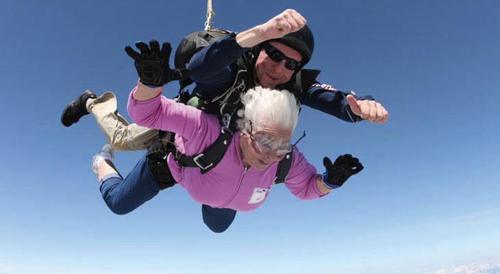 Incredible things done by seniors, Grandmother skydiving with her grandson