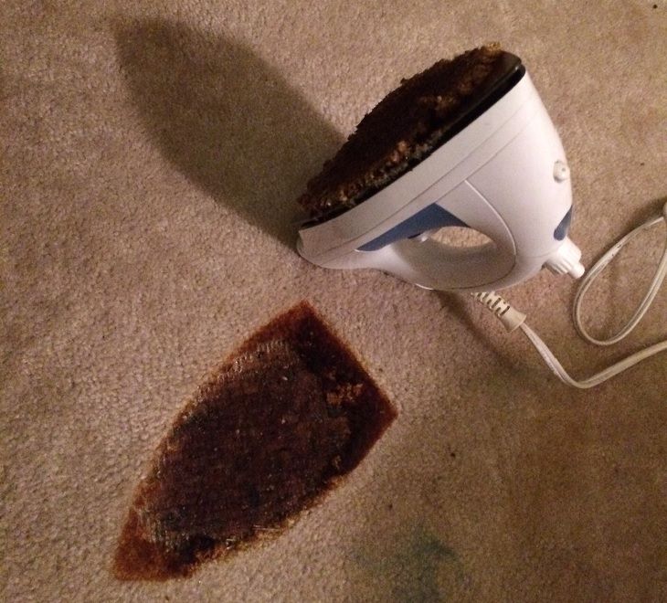 Hilarious ironing fails and mistakes made with hot clothes iron, Iron-shaped mark in carpet