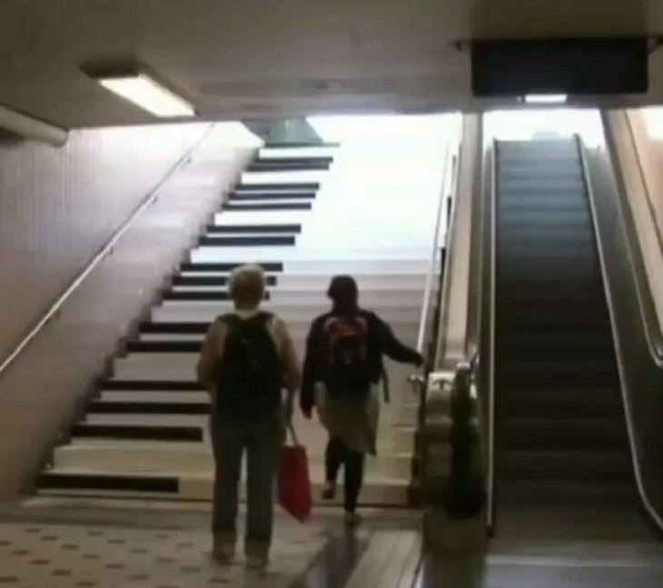 Amazing and insightful social experiments, People climbing a staircase next to an elevator painted like a piano