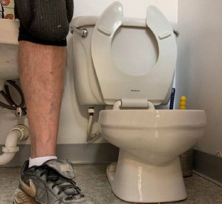 Incredibly tiny, small, and miniature everyday items and animals, Man kneeling next to tiny pre-school toilet