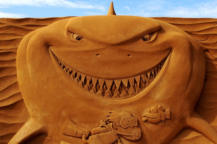 Weird and bizarre facts about the human body, Sand sculpture of a cartoon shark