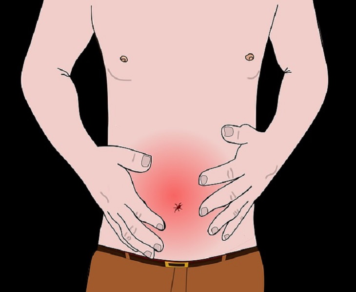 Weird and bizarre facts about the human body, Illustration of a man holding his stomach which is red