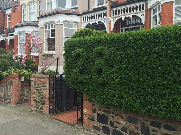 Smart, beautiful, innovative, and unique designs found in cities around the world, The number of this house in London is trimmed into the hedges