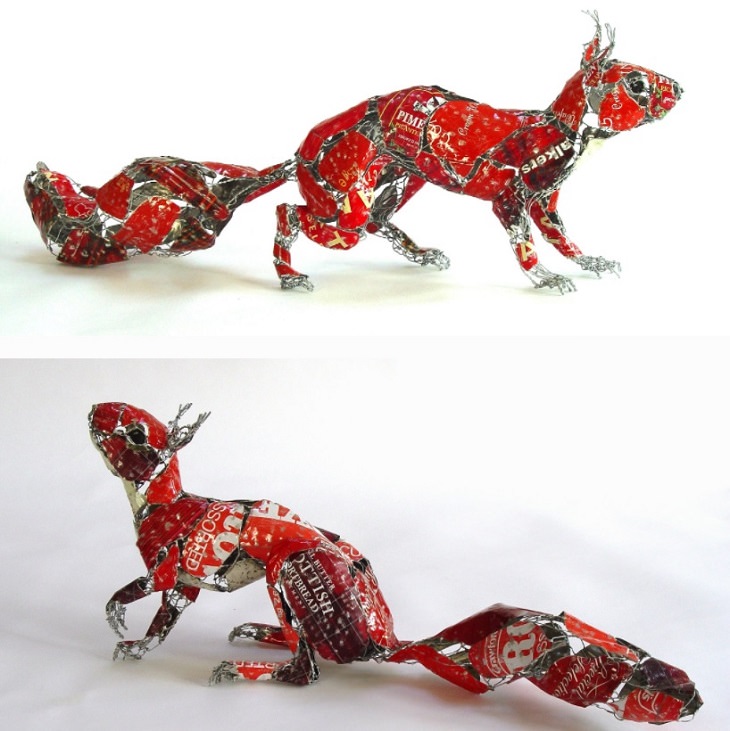 Beautiful animal sculptures made out of recycled scrap metal by Barbara Franc,  Squirrel Mayhem