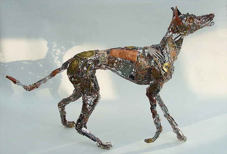Beautiful animal sculptures made out of recycled scrap metal by Barbara Franc, Rufus the hound
