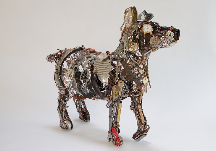 Beautiful animal sculptures made out of recycled scrap metal by Barbara Franc, Dog