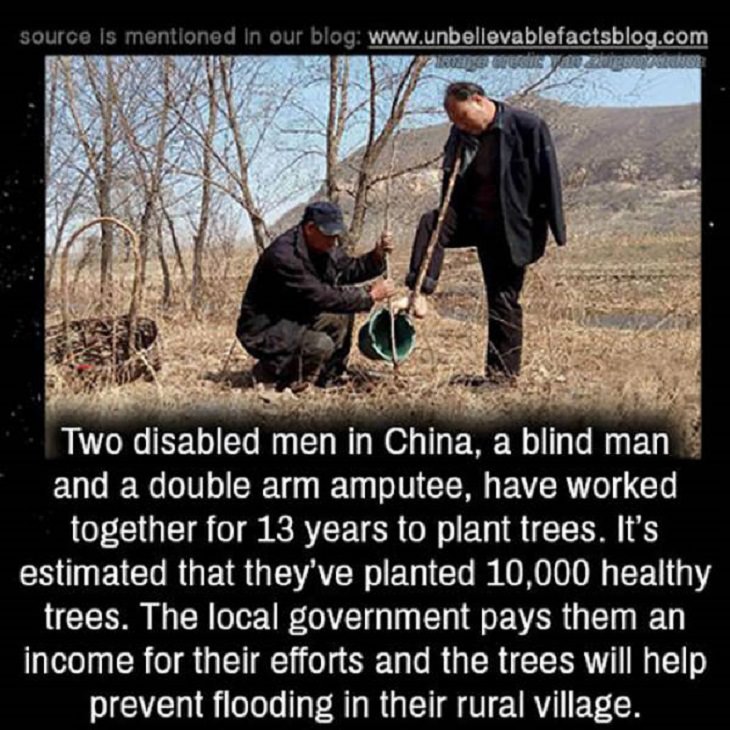 Photos of feel good stories that will make you smile, Picture of two disabled men planting trees