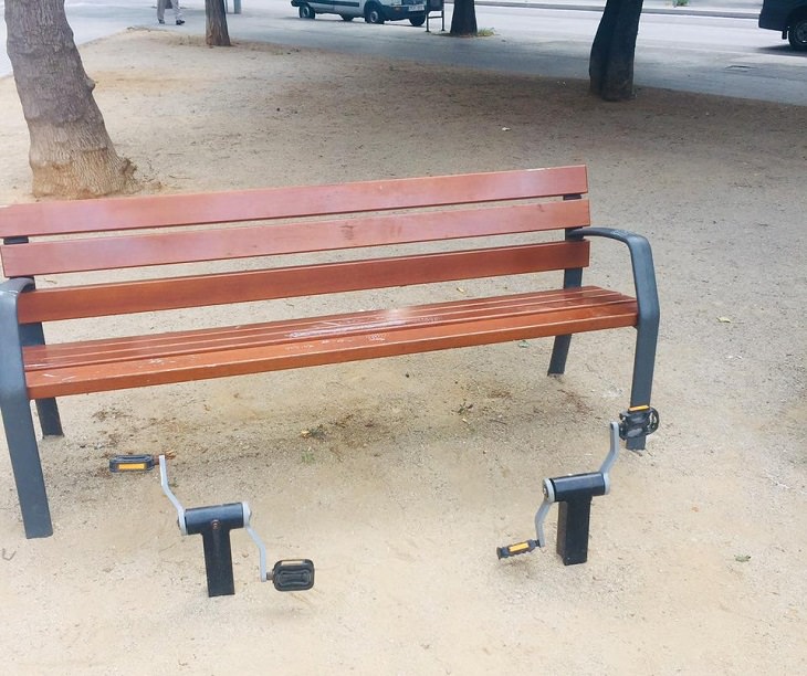 Smart, beautiful, innovative, and unique designs found in cities around the world, This bench in Spain has pedals so you can exercise while seating
