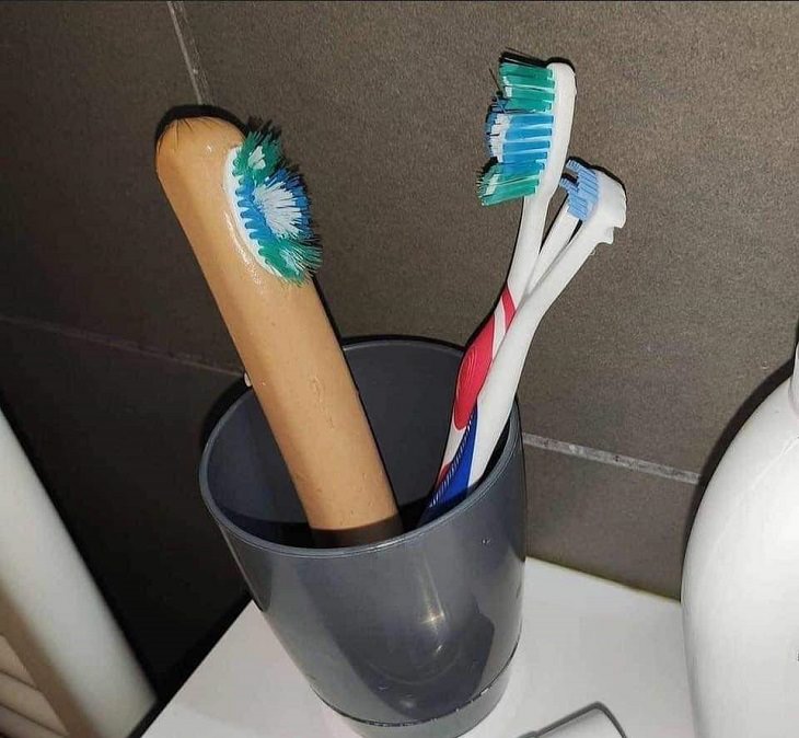 Hilarious bad DIY projects that failed, Sausage DIY toothbrush